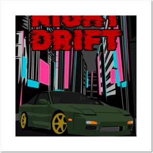 Green Nissan 240sx Night Drift Posters and Art